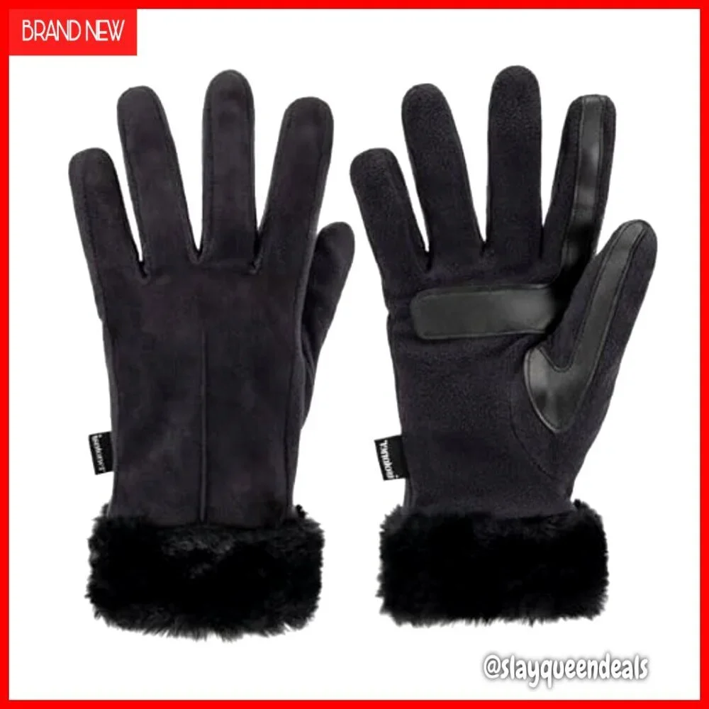 Touchscreen Water Repellent Stretch Gloves with Faux Fur Cuff
